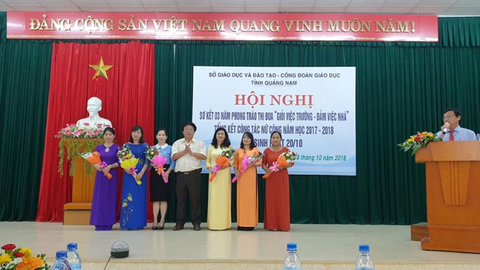 Ngành Giáo dục tỉnh Quảng Nam tổ chức Hội nghị Sơ kết 03 năm phong trào thi đua "Giỏi việc trường, đảm việc nhà"; Tổng kết hoạt động nữ công  năm học 2017-2018; Sinh hoạt kỷ niệm 88 năm ngày thành lập Hội Liên hiệp phụ nữ Việt Nam.